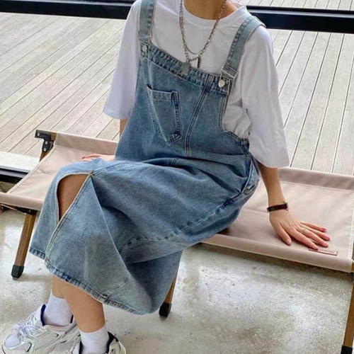 BM-071  데일리 언발란스 데님 멜빵 원피스 